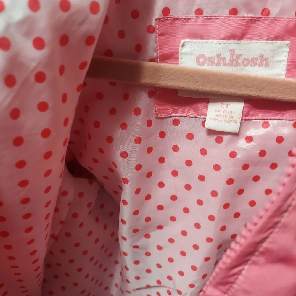 Osh Kosh Kids Size 2 T Windbreaker Hot Pink with Polka Dot Detail inside